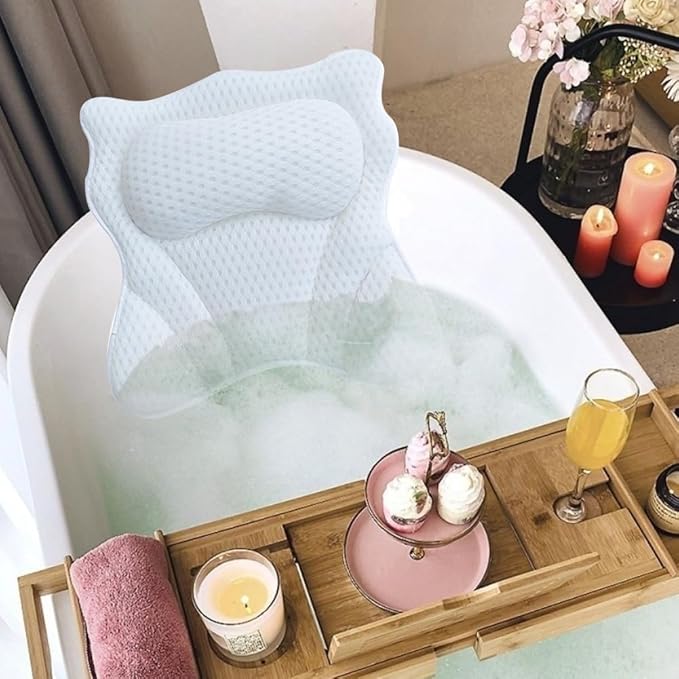 Bath Pillow,Ergonomic Bathtub Pillows for Tub Neck and Back Support,with 6 Powerful Suction Cups,Provide Shoulder and Back Relaxing,Bath Accessory,Fits All Types Bathtub(White)