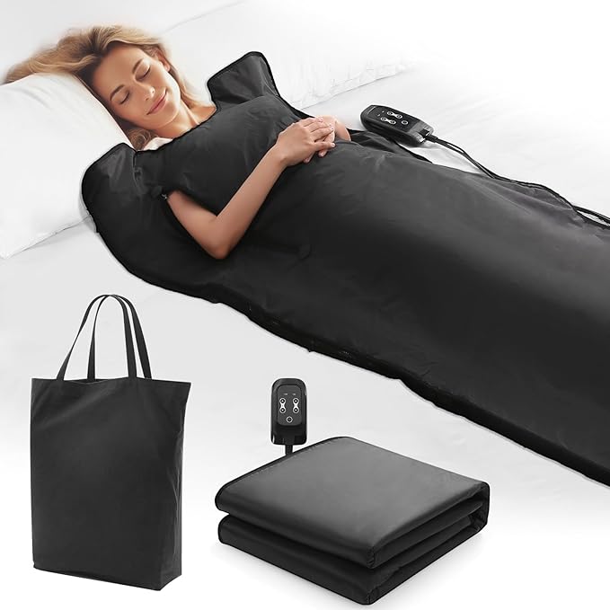 Infrared Sauna Blanket for Home Use,Portable Far Infrared Home Sauna for Detox, Tension, and Relaxation,Adjustable Temperature(86℉-158℉) & 20-60 Minutes Timer, Black