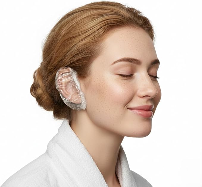 Disposable Ear Covers – 600 Pcs Soft Elastic Plastic Ear Caps for Hair Dye, Piercing Aftercare, Salon, Spa, Home & Travel