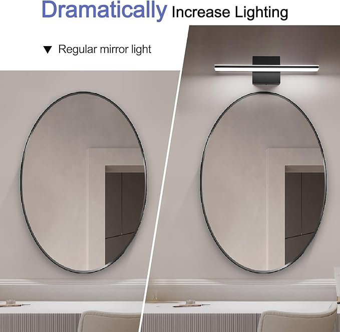Black Bathroom Vanity Lights 16 Inch LED Lights Over Mirror for Bathroom 9W Bath Lamp Cool White 6000K Vanity Lighting Fixtures Black Modern Wall Lighting for Mirror