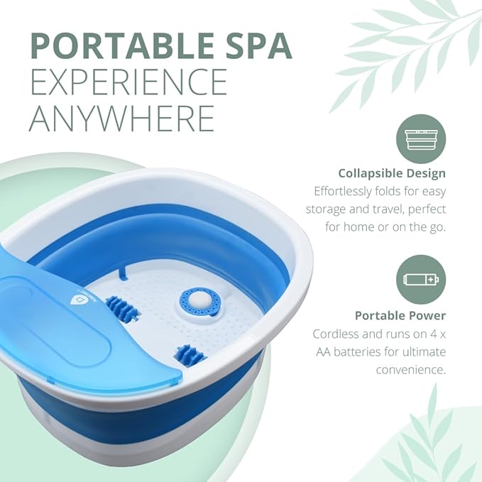 Pursonic Collapsible Wireless Footbath Spa Massager | Portable Acupressure Massage with Adjustable Heat Settings | Compact for Travel and Home Use