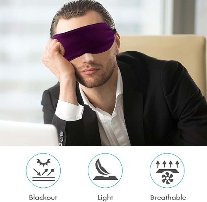 2 PCS Purple Silk Sleep Mask - Eye Masks for Sleep Blindfold Travel Eye Covers for Sleeping Men & Women