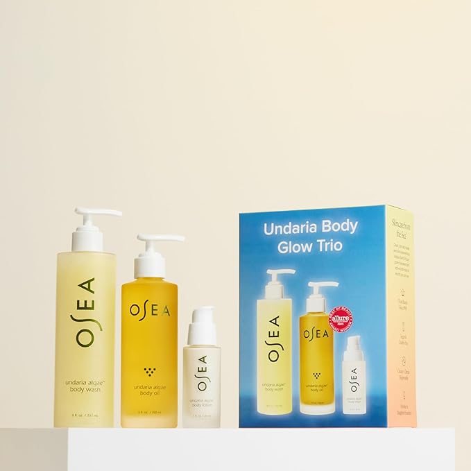 OSEA Undaria Body Glow Trio – Hydrating Body Care Gift Set Mother's Day Limited Edition – Full Size Body Oil, Wash & Travel Size Lotion