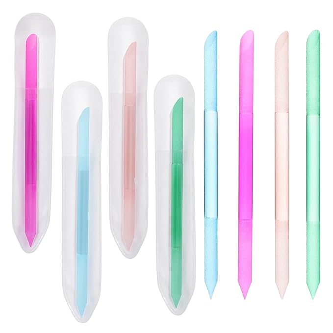 4Pcs Glass Cuticle Pusher, Dual-Ended Manicure Stick, 4 Colors Nail Cuticle Remover Tool Crystal Nail File, Women Professional Cuticles Glass Polisher for Natural Nails and Cuticles Care