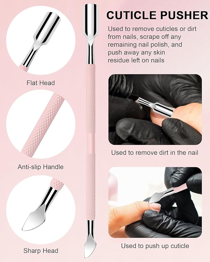 Cuticle Trimmer with Cuticle Pusher and Nail Clipper - 4 PCS Cuticle Cutter Nipper Remover Pedicure Manicure Tools, Professional Stainless Steel Dead Skin Clipper for Fingernails Toenails Pink