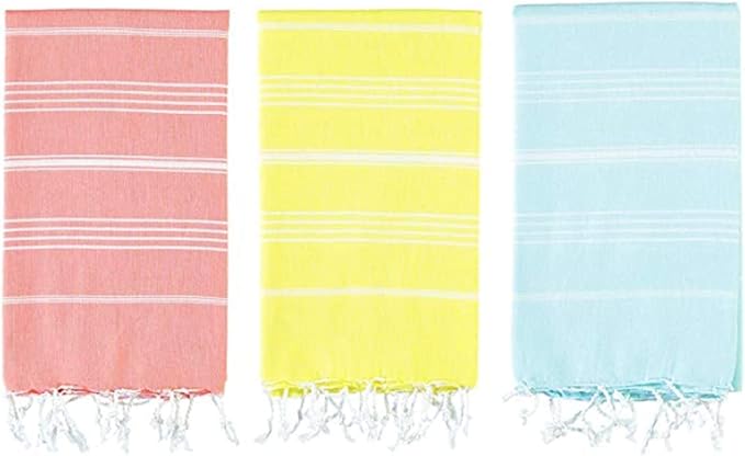 XL Turkish%100 Cotton Bath Beach Spa Sauna Hammam Yoga Gym Hamam Towel Fouta Peshtemal Pestemal Blanket - Set of 6 with Gift Bath Mitt (6, Multi)