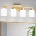FonmYim Gold Bathroom Light Fixtures, 4-Light Modern Vanity Light Over Mirror, Wall Sconces with Milky White Frosted Glass Shades, E26 Socket (Bulbs Not Included)