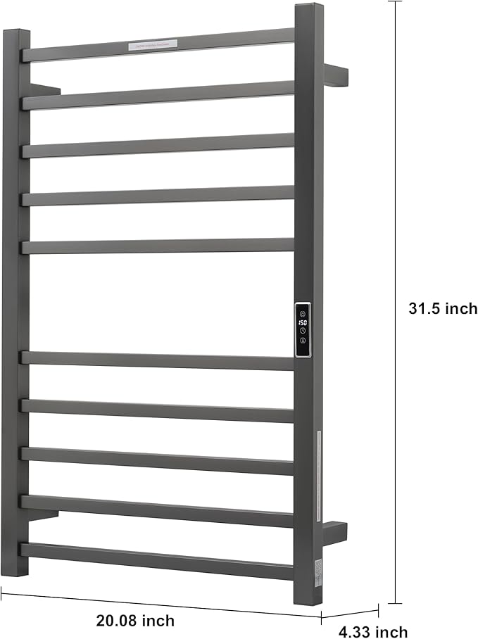 Heated Towel Racks for Bathroom, Wall Mounted Electric Towel Warmer Racks with Timer & Temperature Control, 10 Bar Stainless Steel Towel Heater for Bathroom, Gunmetal Grey, Plug-in