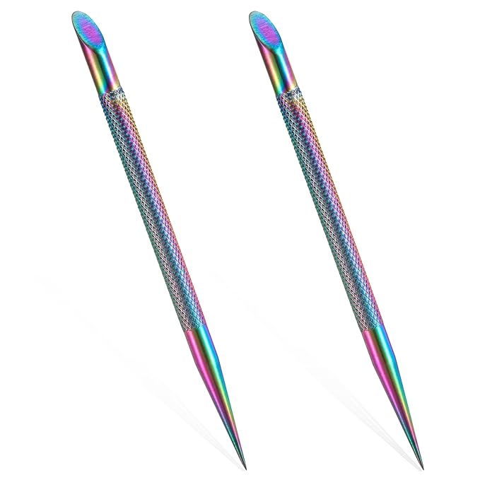 2Pcs Stainless Steel Cuticle Pusher Portable Nail Cleaner Remover Dead Skin Polish Peeler Cutter Professional Pedicure Nail Art Care Nails Cleaning Cuticle Stick for Fingernails Toenails Manicure