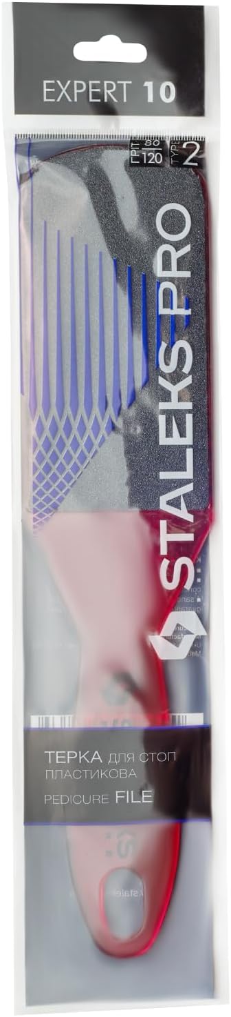 STALEKS PRO Expert 10 Type 2 Plastic Foot File (80/120 Grit) – Ergonomic Double-Sided Pedicure Tool for Corns & Medium Roughness Skin