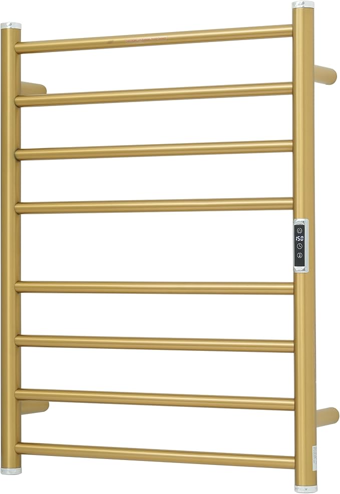 Electric Towel Warmer Rack,Heating Towel Warmer,Timer & Temperature Control,Wall-Mounted Plug-in for Bathroom,Gold,Stainless Steel,8-Bar(27.56x20.87x4.41in)