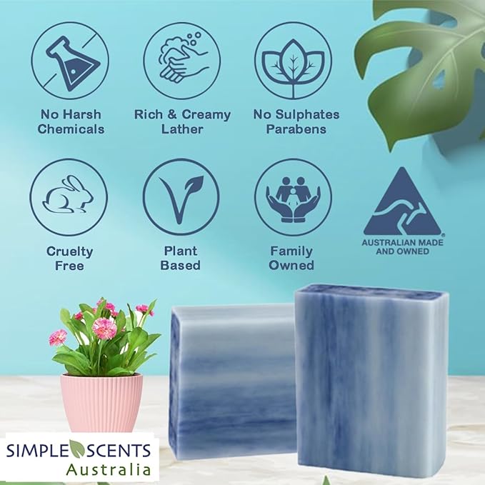 Simple Scents Australia Lilac Scented Natural Soap Bars (5 Bars), 3.5oz Moisturizing French Triple Milled Soap Bars Enriched with Shea Butter - Pure Plant Oil
