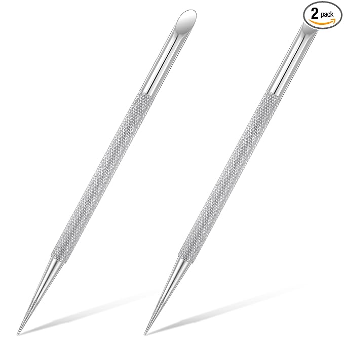 2 PCS Nail Cuticle Pusher Pen, Metal Double Ended Tools for Nails, Stainless Steel Cuticle Pusher Nail Dotting Pen, Professional Cuticles Remover Tool for Manicure Pedicure Nails Art Care Tools