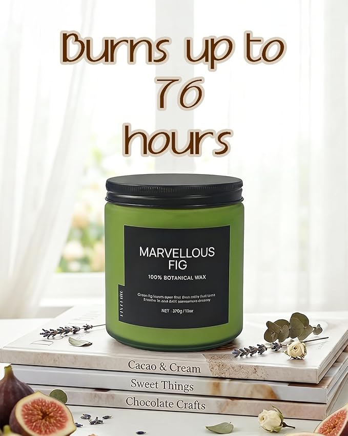 Fig Tree Home Scented Candles, 13oz Organic Soy Wax, 76-Hour Clean Burning, Natural Candles Non Toxic, Earthy & Fruity Scent for Relaxation, Aromatherapy Housewarming Candle for Men Women