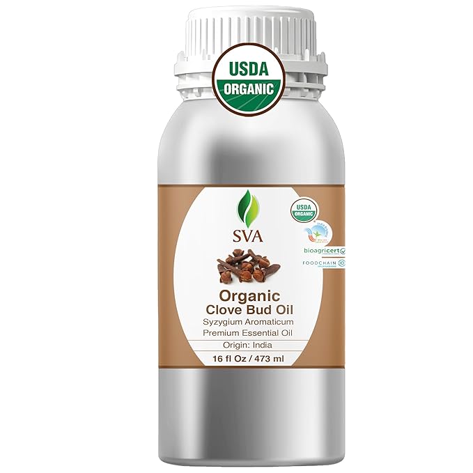 SVA Clove Essential Oil Organic– 16 Fl Oz – 100% Natural Clove Oil - for Diffuser, Hair Care, Face, Skin Care, Aromatherapy, Scalp and Body Massage, Soap and Candle Making