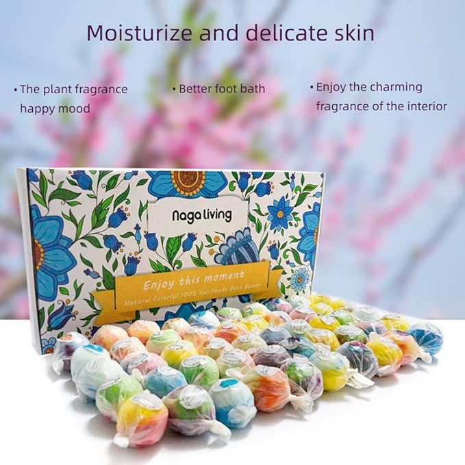 Bath Bombs Gift Set, 50 Handmade Bulk Bath Bombs for Kids, Women, Men, Wonderful Fizz Effect Bath Gift for Valentine's Day, Christmas & Any Anniversaries
