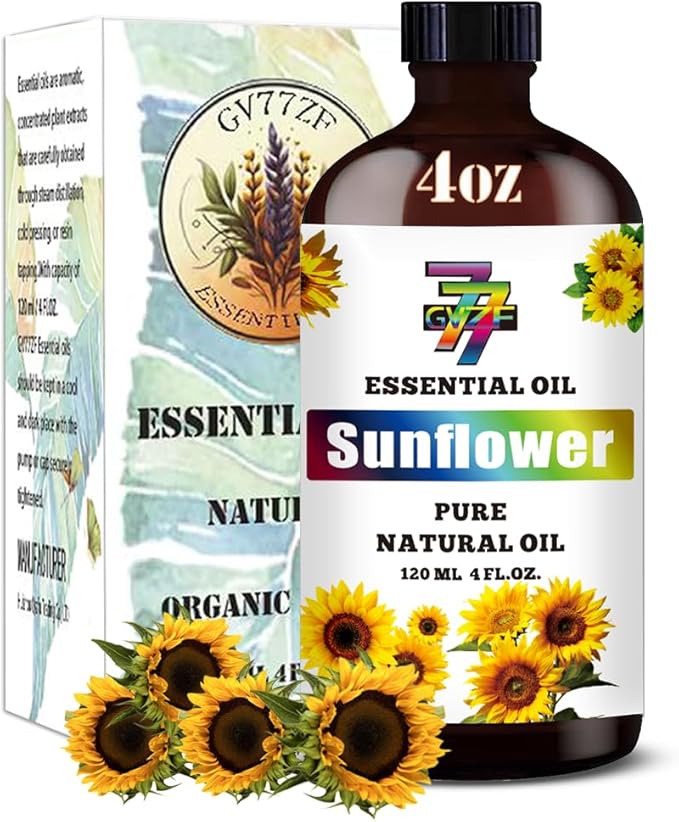 Sunflower Essential Oil - GV77ZF Sunflower Oils for Diffusers, Humidifiers, DIY Candles, Soap, Cleaning, Home, Office, Yoga, Massage, Gifts - 4 fl oz (120 ml)