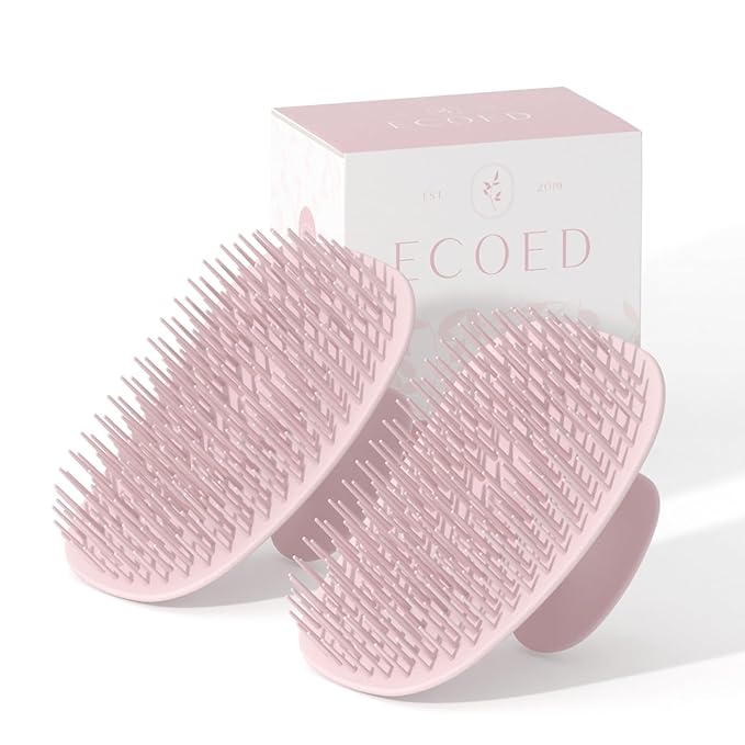 ecoed 2 PC Scalp Massager Shampoo Brush, Scalp Scrubber & Exfoliator for Dandruff Removal, Wet & Dry and Detangler for Men and Women, Suitable for Short Medium Hair (Pink)