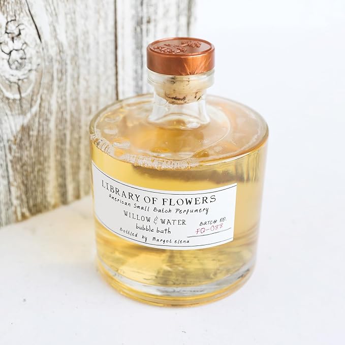 Library of Flowers Willow & Water Bubble Bath, Cut Greens, Flowering Lotus & Watercress Storied Fragrance, 17 fl. oz. Luxury Hydrating Bubbling Soap, Richly Scented Bath and Body Product
