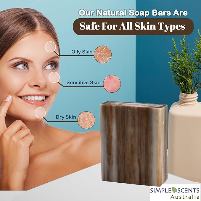SSA Sandalwood Scented Natural Bar Soap 5 Pack, Australian Triple Milled Moisturizing Bath Bars with Organic Shea Butter, Long Lasting Plant Based Body Soap for Men & Women, Gentle for Sensitive Skin