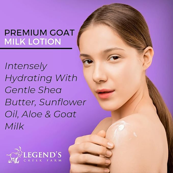Legend's Creek Farm Goat Milk Lotion - Moisturizing Goat Milk Body Lotion for Body, Hand & Face - 9 oz Body Moisturizer with Shea Butter, Sunflower Oil, Aloe (2-Pack, Pomegranate Acai)