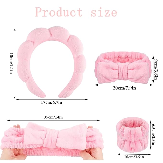 6 Pcs Elastic Microfiber Spa Headband Set for Women - Makeup, Skincare, Face Wash Wristbands, Beauty.(pink)