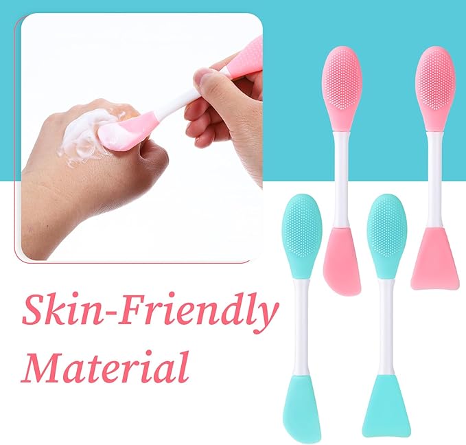 4 Pcs 2 in 1 Double-Sided Facial Scrubber Brush Tool, Facial Cleansing Brush, Face Masks Skincare Brushes for Pore Cleansing, Remove Blackheads, Makeup Skincare Removal