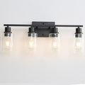 Bathroom Vanity Light Fixtures, 4-Light Matte Black Bathroom Lights, Wall Sconces with Clear Glass Shade for Hallway Farmhouse Bedroom Living Room