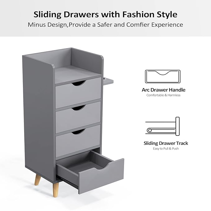 OmySalon Salon Station, 4 -Layer Beauty Barber Salon Styling Station Organizer Equipment, Hair Stylist Storage Cabinet with 2 Hair Dryer Holders, 4 Drawers and Raised Table Legs, Grey