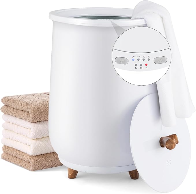 Tangkula Towel Warmer Bucket, 23L Large Luxury Bucket-Style Towel Warmer w/Fragrant Disc Holder, ETL Certified Bath Heater w/3-Level Heating, 20/40/60/90 Min Timer & Auto Shut Off (handle, 23L, White)