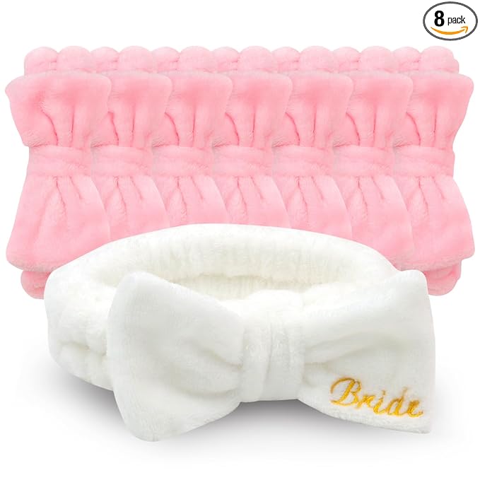 CIEHER Bachelorette Party Headbands - 8 Pcs Spa Headbands for Bride, Bridesmaids, Face Wash, Skincare, Makeup, and More