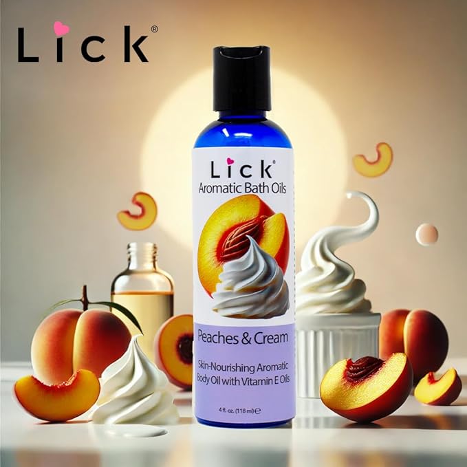 Lick Peaches and Whipped Ceam Aromatic Bath Oil - Indulgent Dessert Blends - Aromatherapy Soak Oils for Skin Softening, 4 oz