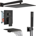 Midanya Shower System with Tub Spout,Bathtub Shower Faucet Set with Square Rainfall Head and Handheld Sprayer Wall Mount Tub Faucet Set with Valve and Trim Kit,16 Inch Oil Rubbed Bronze