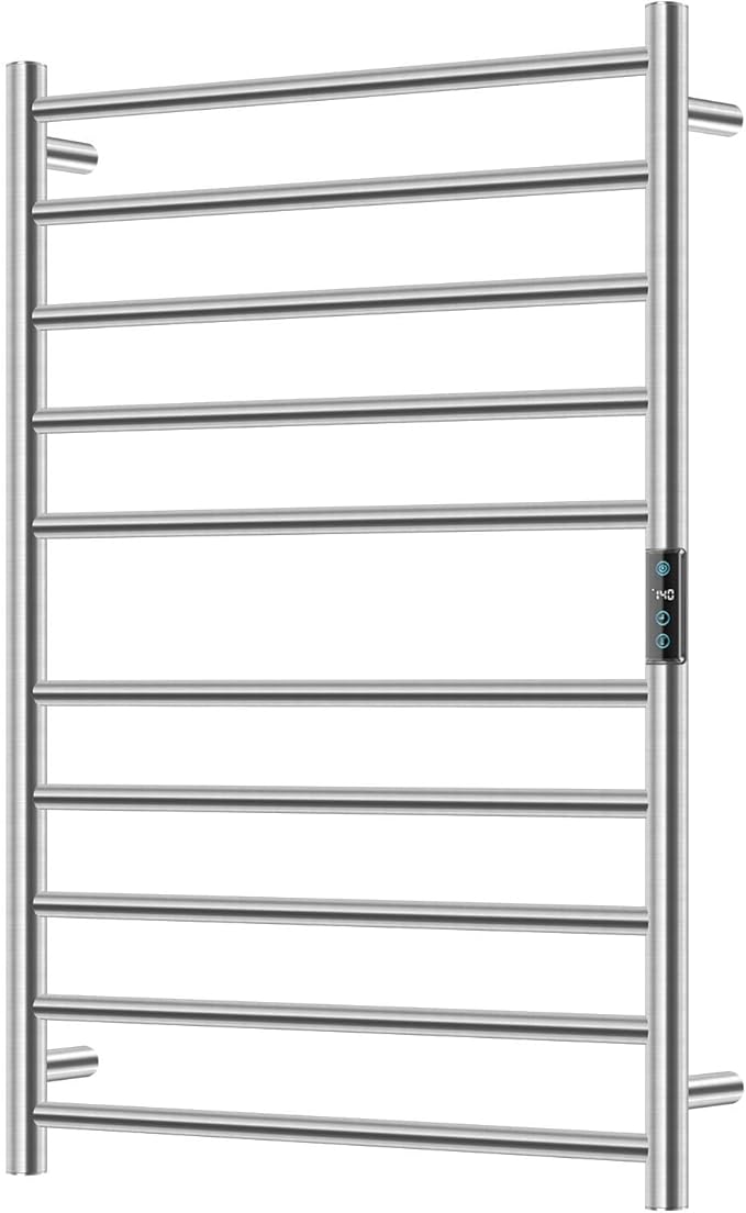 Towel Warmers for Bathroom, Heated Towel Rack Large, Smart Timing & Temperature Control, 10 Bar Racks, Stainless Steel, Plug-in, Fast Heating, Nickel