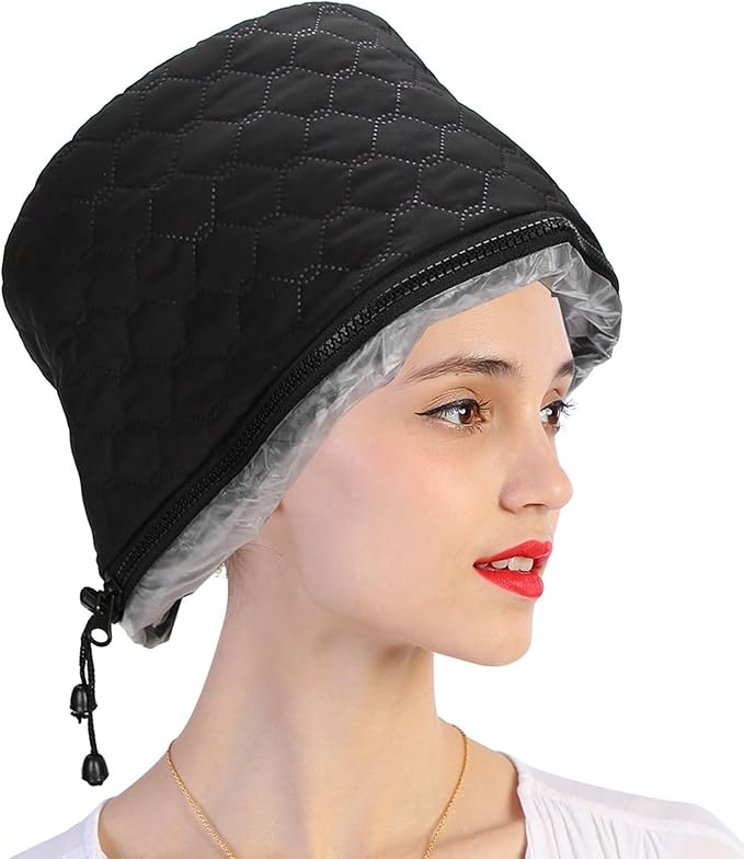 Hair Steamer Cap for Deep Conditioning Electric Heating Cap with 3 Temp Settings, Salon Grade Thermal Hair Treatment Hat for Damaged Hair Repair, Home Spa Use (US Plug, Adjustable Fit)