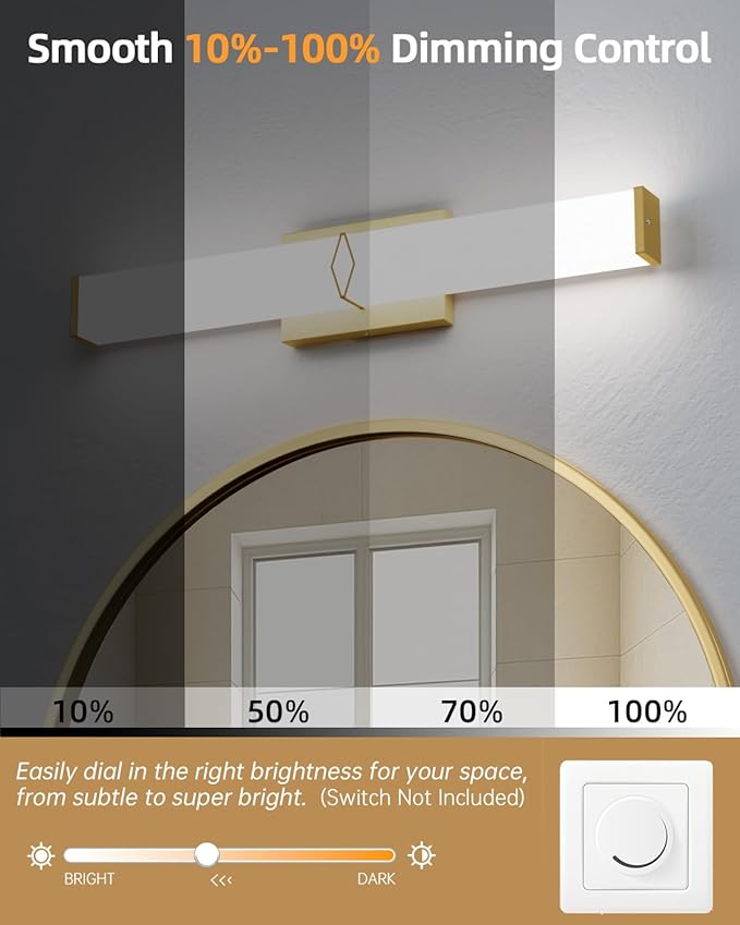 Bathroom Light Fixtures Over Mirror,Bathroom Vanity Light,24inch Dimmable 25W 2500lm,Gold LED Vanity Lights,5700K Daylight LED Lighting Fixture,ETL Certified