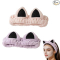2 PCS Cute Cat Ear Spa Headband For Washing Face, Skincare Makeup Headbands For Women, Soft Coral Fleece Hair Accessories (Pink+Purple)