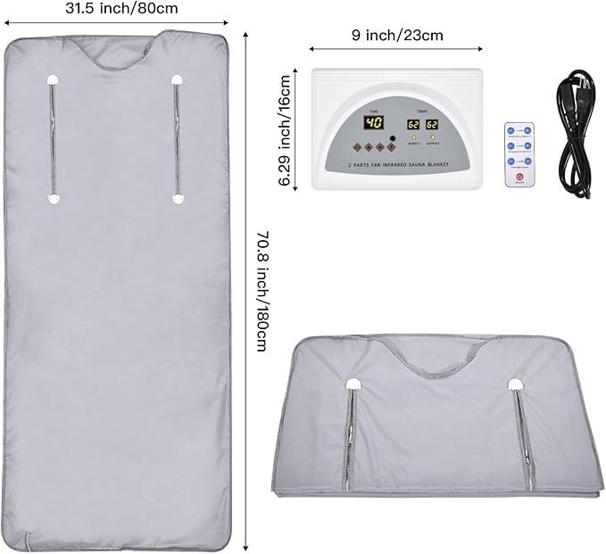Infrared Sauna Blanket for Fitness and Detox Anti Aging, Length 71" with Remote Control, 2 Zone Temperature Control, Quick Sweating Professional Body Sculpting Home Sauna