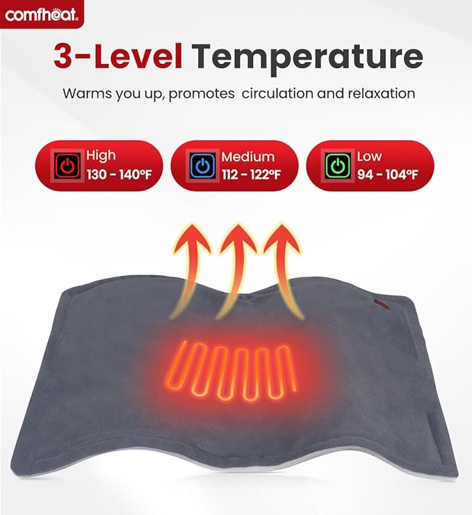 Portable Heating Pad with 5000mAh Battery Powered, 1.7LB Weighted Heat Pad Rechargeable for 1-3H Warmth Outdoor Travel, 3 Heat Settings, 12" x 16", Gray