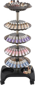 Nail Polish Trolley Organizer, 5 Tiers 360° Rotating Tray Nail Polish Spinning Rack Display Stand with Wheels, Display Rolling Cart for Spa Home Use