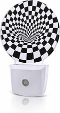 Night Lights Auto Sensor Black White Checker Night Light 3D Abstract Mosaic Tiles Round Lamp Plug-in LED Nightlights Dusk to Dawn for Living Room Bedroom Bathroom Hallway Wall Decor