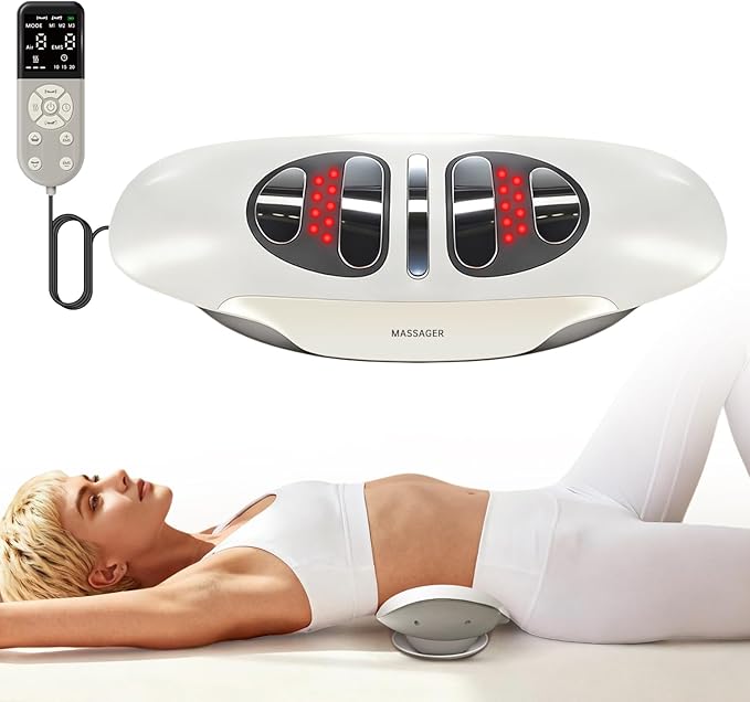 Zenopax Electric Lumbar Traction Device, Multifunctional Back Traction Device with Dynamic Traction, Left-Right Swing, 8-Level Electrotherapy, Vibration Massage, 3-Level Hot Compress, Beige