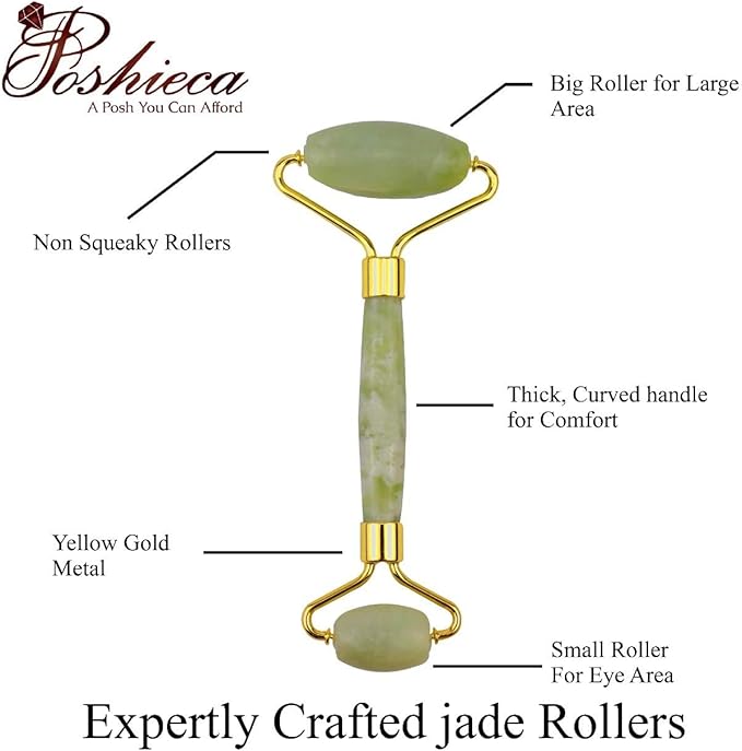 Natural Stone Face Roller –100% Real Stone Facial Tool, Anti Aging Face Roller – Face Massager, Aging Wrinkles, Puffy Eyes (Jade Roller)