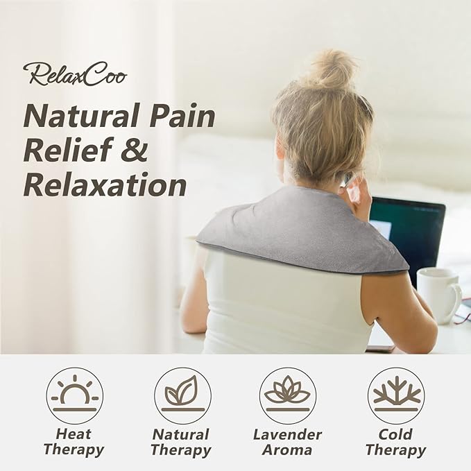 RelaxCoo Microwave Heating pad with Washable Cover 7 * 16" Microwavable Moist Heat Pad for Neck Shoulder, Cramps, Back Pain Relief, Warm Compress Rice Bean Bag Hot Pack for Muscles, Joints, Lavender