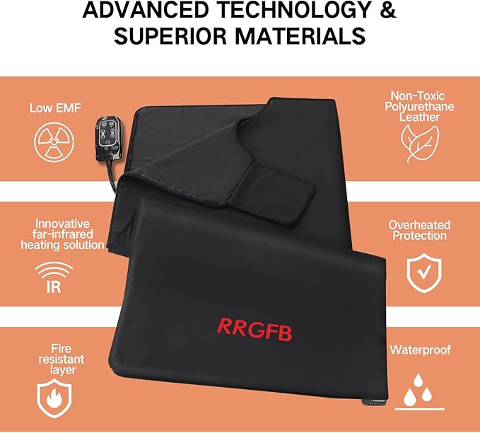 Low EMF Portable Infrared Sauna Blanket,Crystal Therapy Home Relaxation, Adjustable Timer 20-60 Min, 95-167℉ Temp Range, 6 ft x 2.95 ft, Durable PU Leather Cover