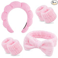 Chanaco Spa Wristband and Pink Puffy Sponge Makeup Headband Set for Face Washing, Skin Care, Teen Girl Gifts