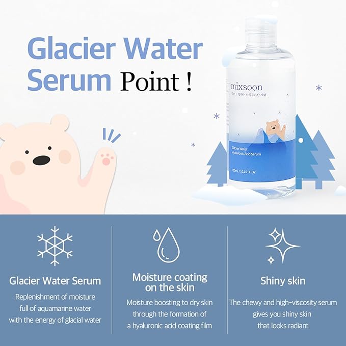 mixsoon Glacier Water Hyaluronic Acid Serum-Deep Hydration and Cooling for Face, Hydration Booster, Refreshing Lightweight Texture 300ml / 10.14 fl.oz. Korean Glass Skin Care