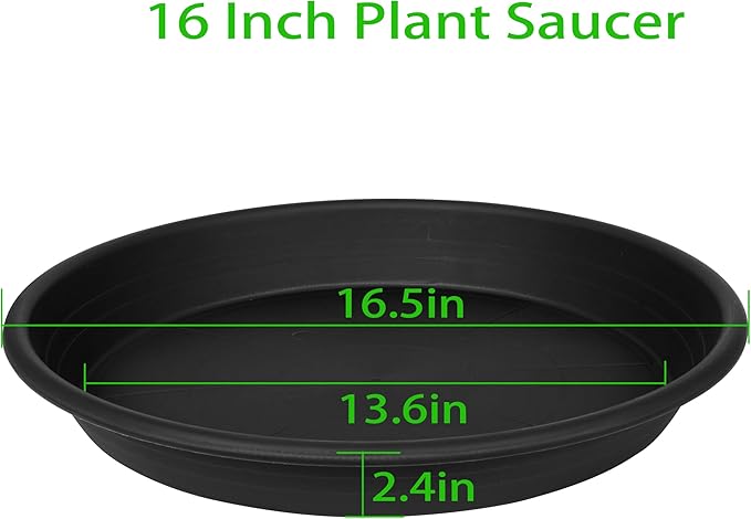 Large Plant Saucer 16 inch, 4 Pack Heavy Sturdy 17 inch Plastic Plant Tray for Planter, Flower Saucers for Indoors, Flower Pots Saucers, Plant Drainage Tray Round 14"/15"/16" (Black)