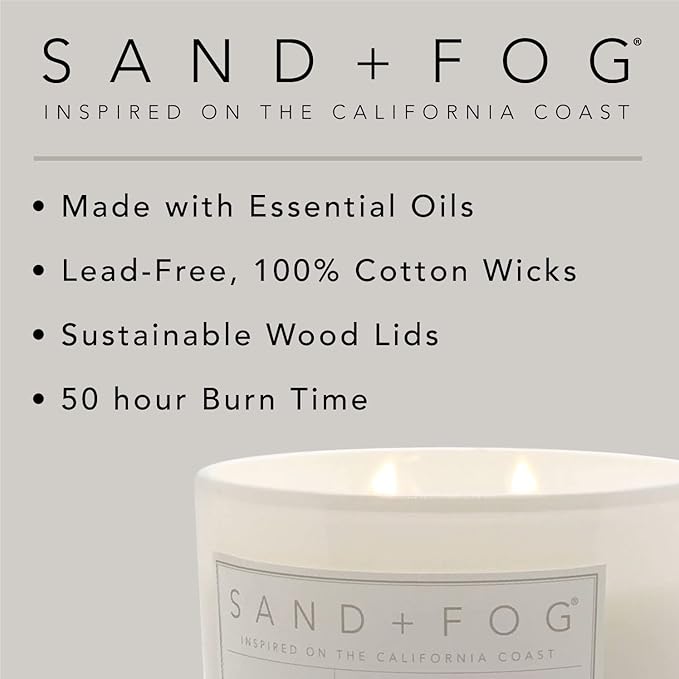 Sand + Fog Scented Candles - Cedar Lavender - Additional Scents and Sizes - 3 Wicks 100% Cotton Lead-Free - Luxury Air Freshening Jar Candles - Perfect Home Decor - 21 oz