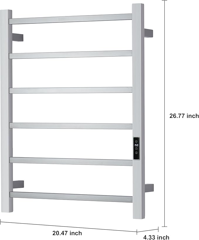 Heated Towel Racks for Bathroom, Wall Mounted Electric Towel Warmer Racks with Timer & Temperature Control, Stainless Steel Towel Heater for Bathroom (Square-Brushed 6 Bars)